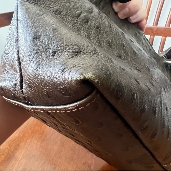 Cecconi Piero Ostritch Leather Made in Italy Olive and Brown Shoulder Bag VTG - Picture 9 of 14